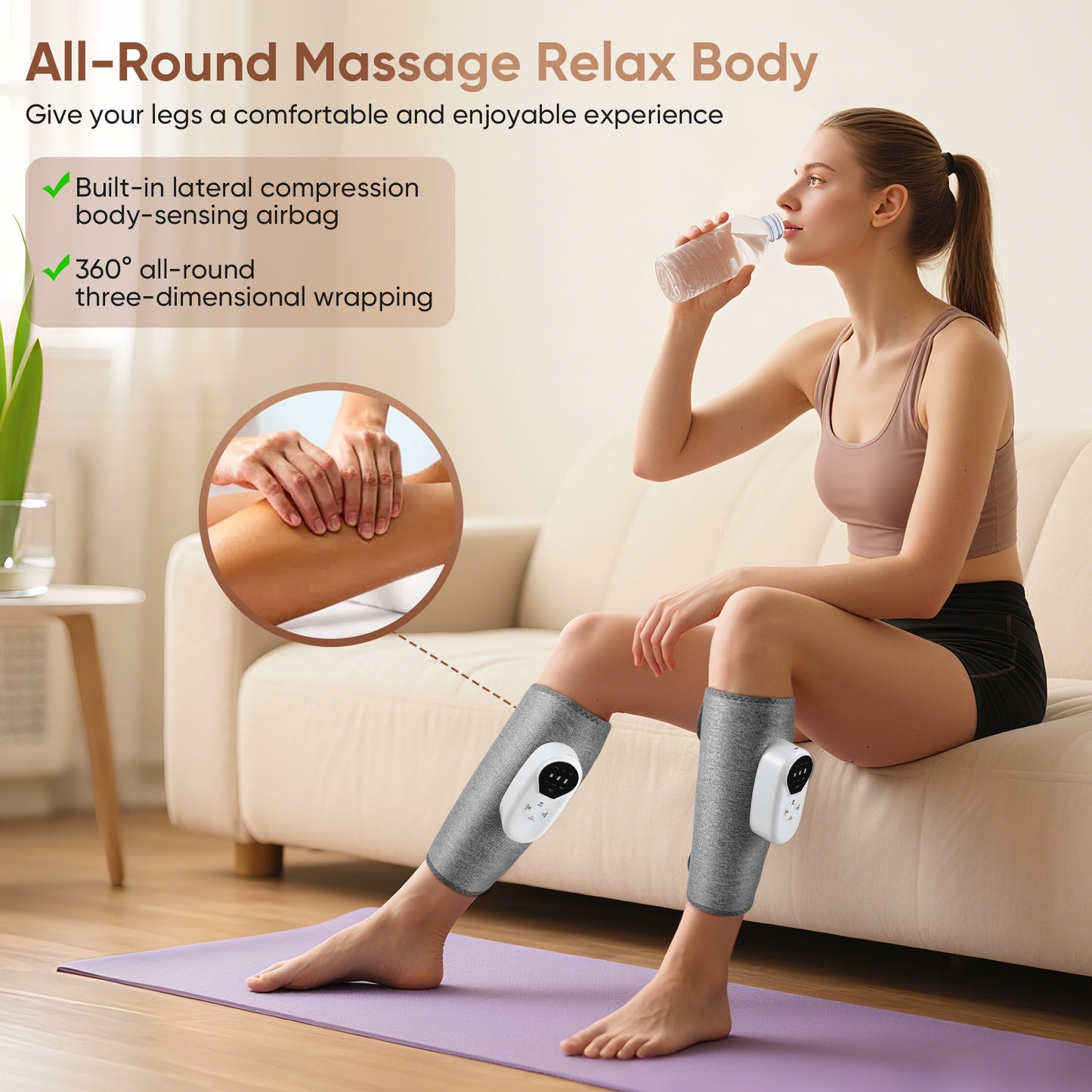 Masseur de Jambes à Compression d’Air – Chauffant et Vibrant 3 Modes – Masseur Mollets Sans Fil Rechargeable – Relaxation et Bien-Être