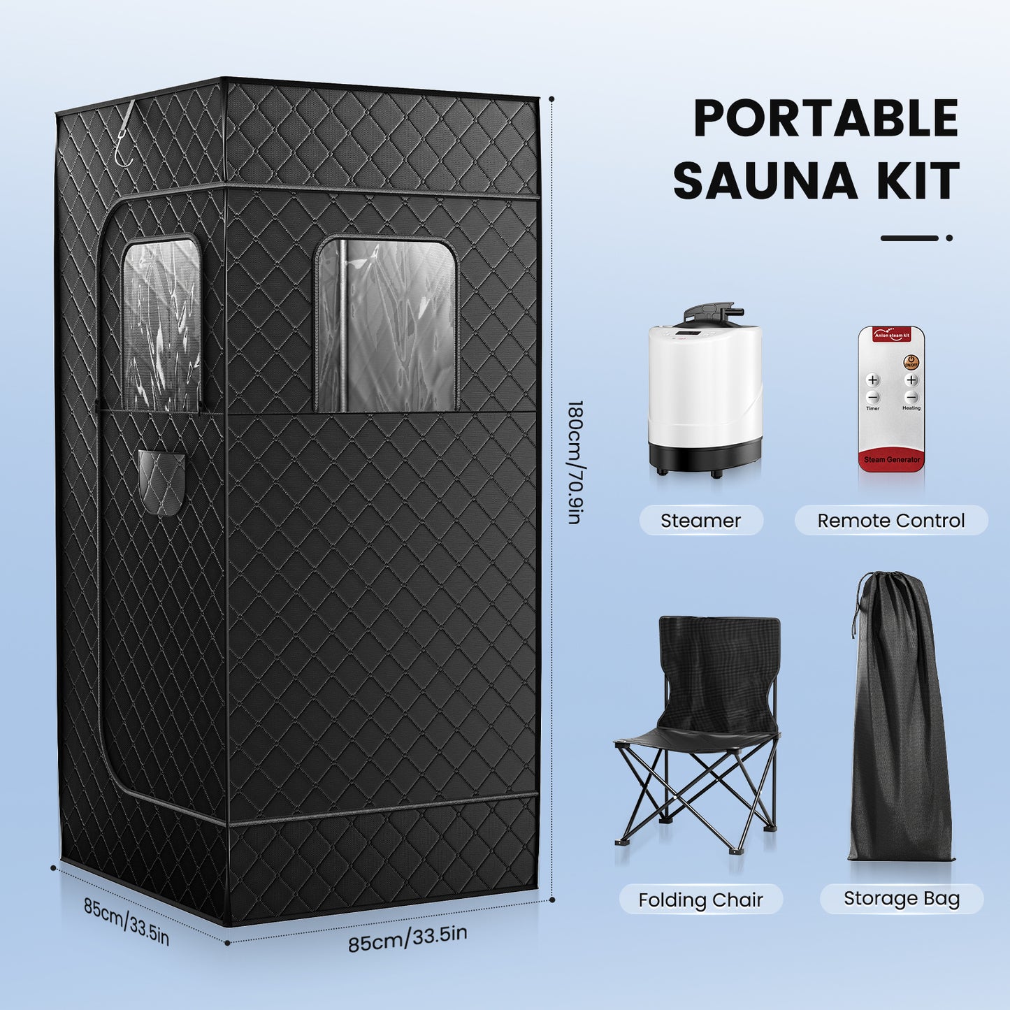 Sauna à vapeur portable pour la maison – 1000W – Cuve 3L – Cabine pliable individuelle avec siège et télécommande – Relaxation et détox