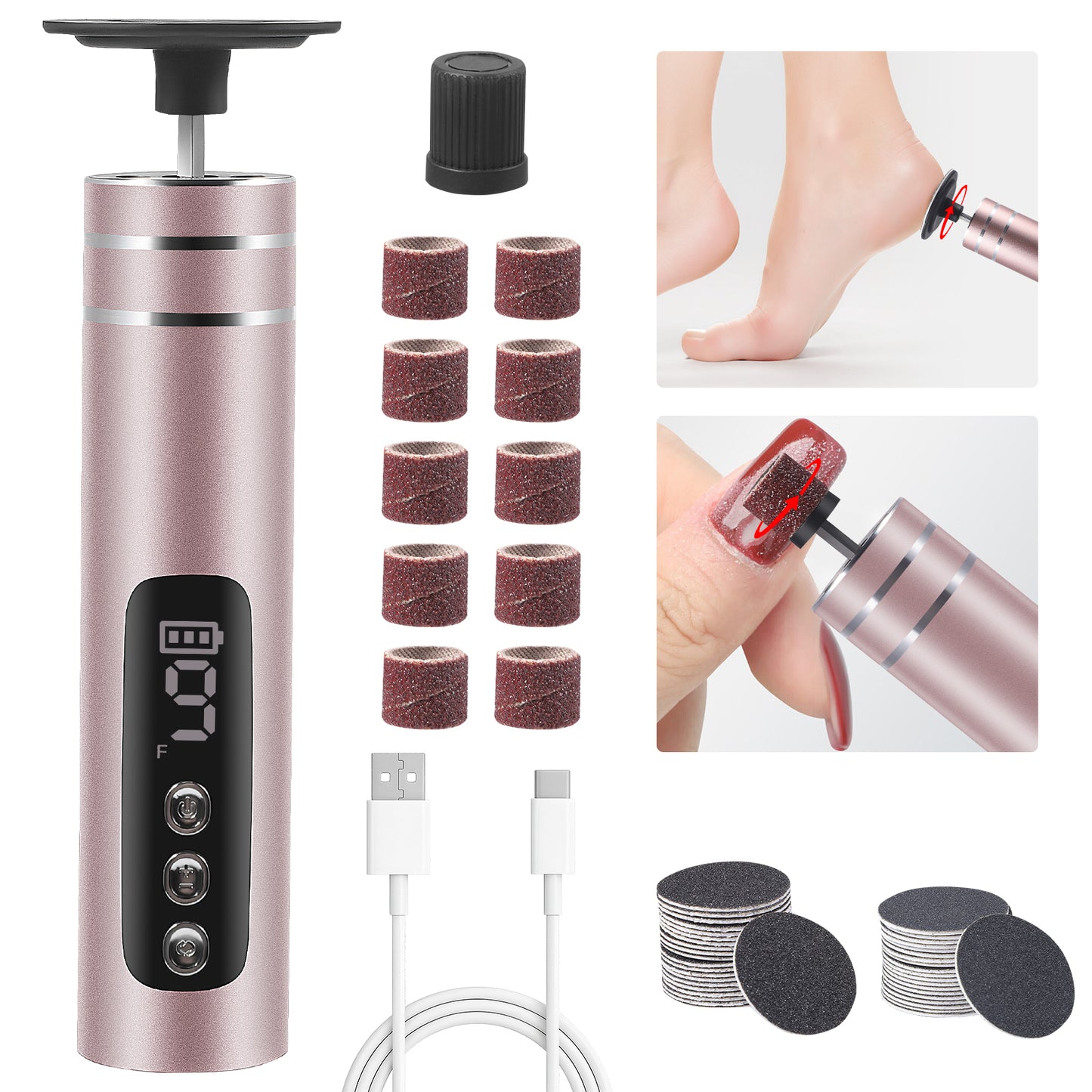 Râpe Électrique Pieds 2 en 1 Rechargeable – Éliminateur Callosités et Peaux Mortes
