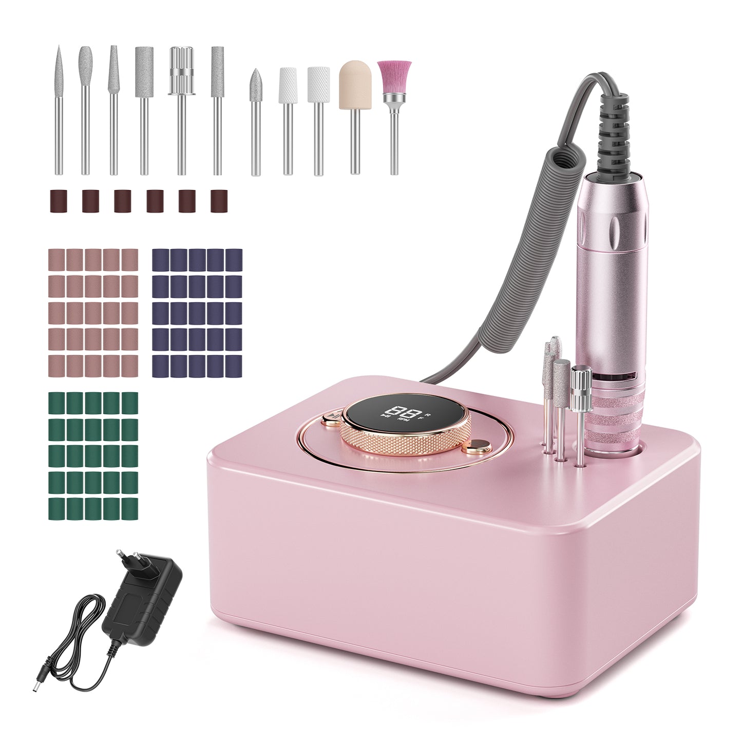 Ponceuse à Ongles Professionnelle 35000 Tr/min avec Écran LCD – Machine Nail Art Rechargeable avec Embouts et Accessoires – Kit Manucure Électrique
