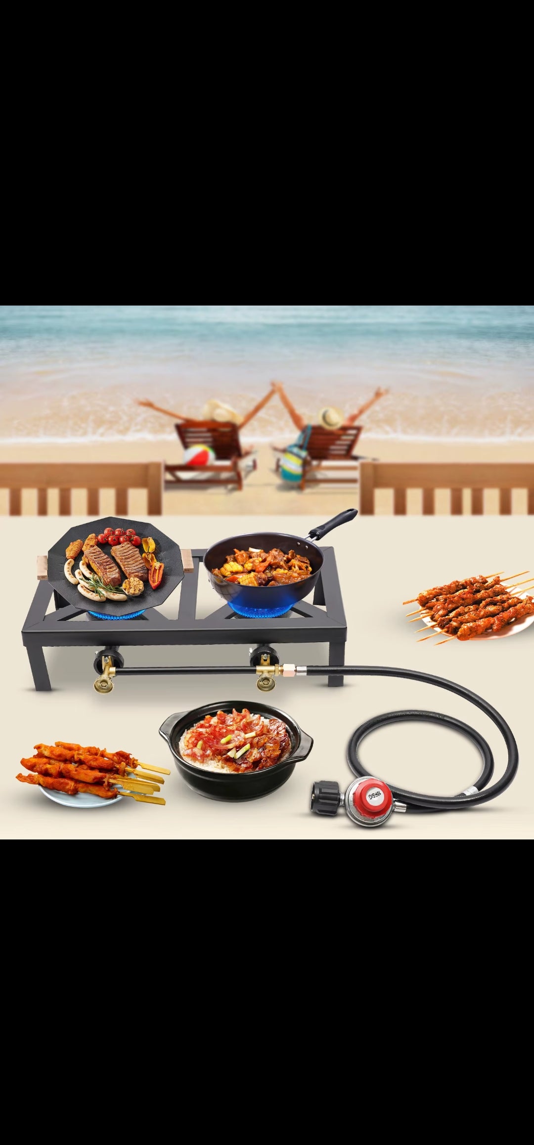 Réchaud à Gaz Portable Double Brûleur 8000W – Cuisinière Extérieure Propane Camping