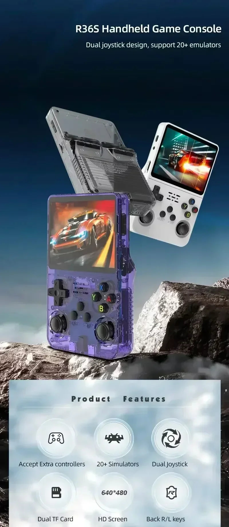 Console rétro portable R36S 64Go – Noir