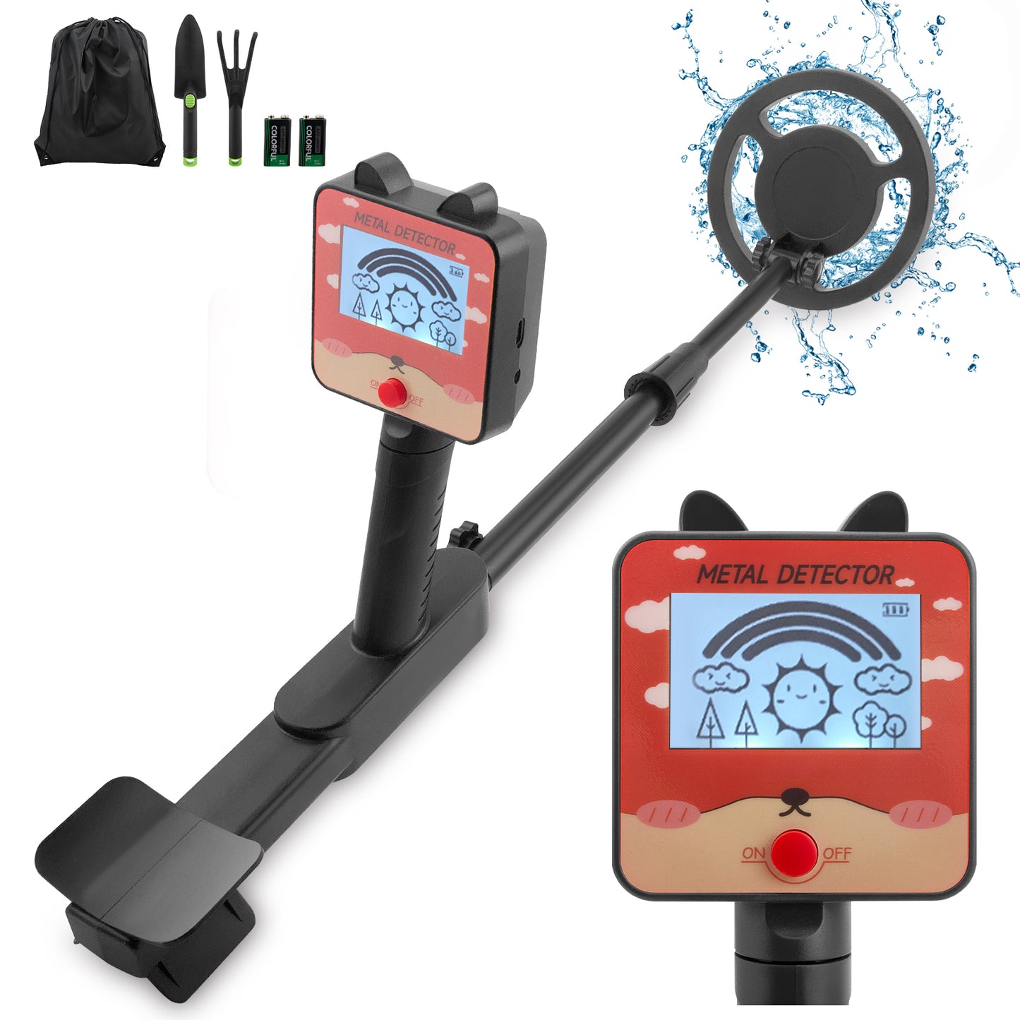 Détecteur de Métaux Enfant Étanche IP68 avec Écran LCD – Détecteur Réglable pour Plage, Jardin et Exploration Extérieure