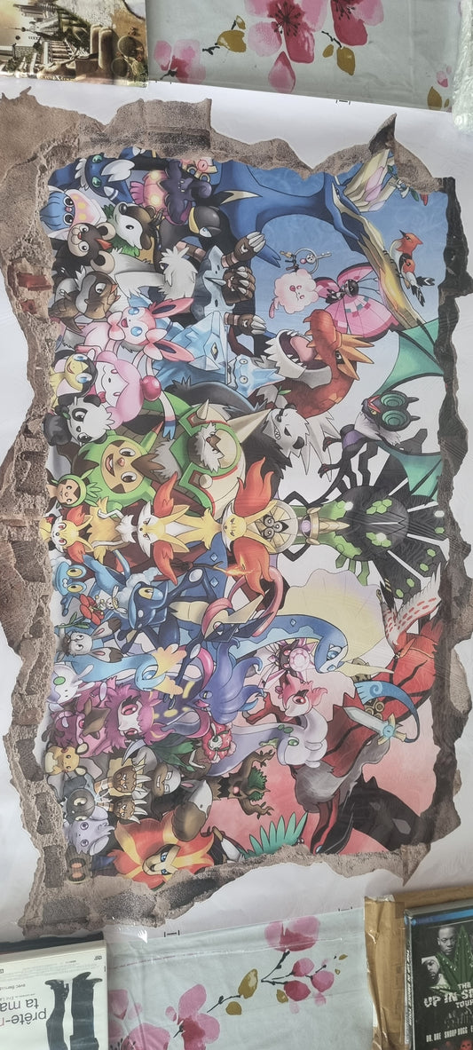 Stickers muraux Pokémon – décoration murale grand format 90x60 cm – chambre enfant, salon, gaming – univers manga, pop culture – 8