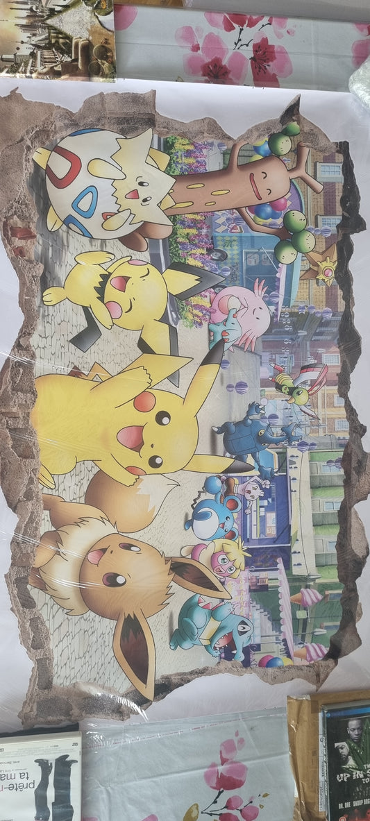 Stickers muraux Pokémon – grand format 90x60 cm – décoration colorée pour chambre, salon ou bureau – Pikachu, Évoli, Togepi et compagnie – 8