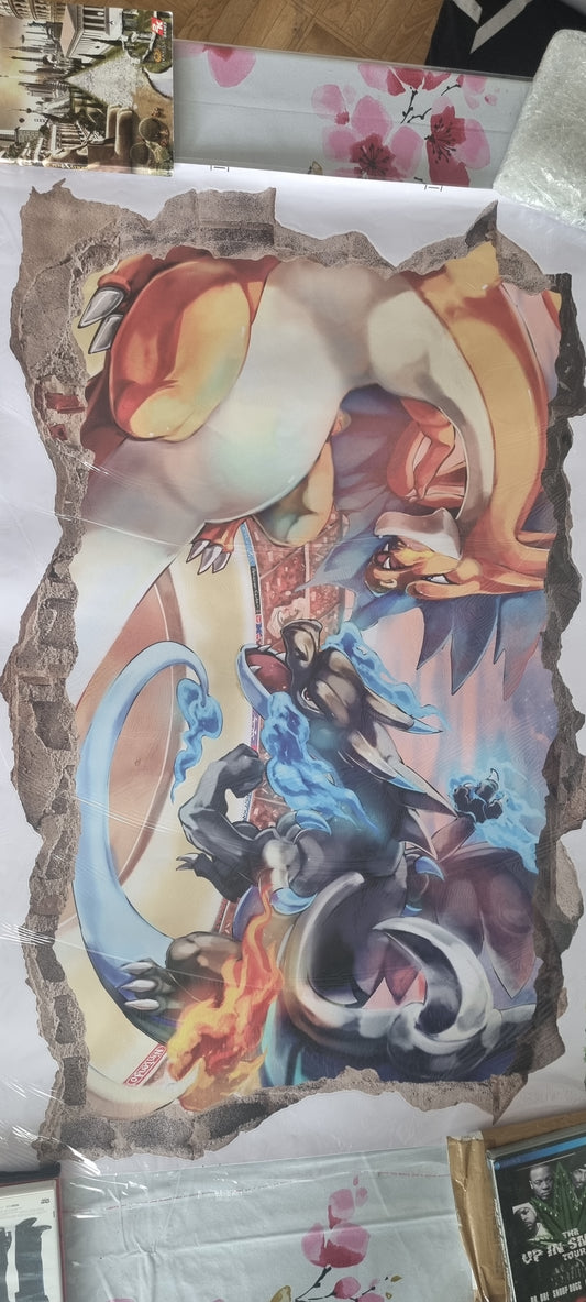 Stickers mural Pokémon – Duel de légendes : Dracaufeu vs M – Format géant 90x60 cm – 8
