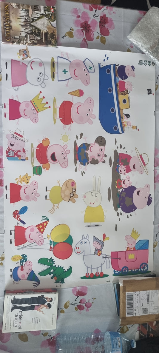 Stickers muraux Peppa Pig – Décor enfant joyeux et coloré – Grand format 90 x 60 cm – Chambre bébé ou enfant – 8