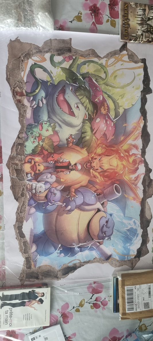 Stickers muraux Pokémon – Charizard, Tortank & Florizarre – Grand format 90 x 60 cm – Décoration murale chambre enfant ou gamer – 8