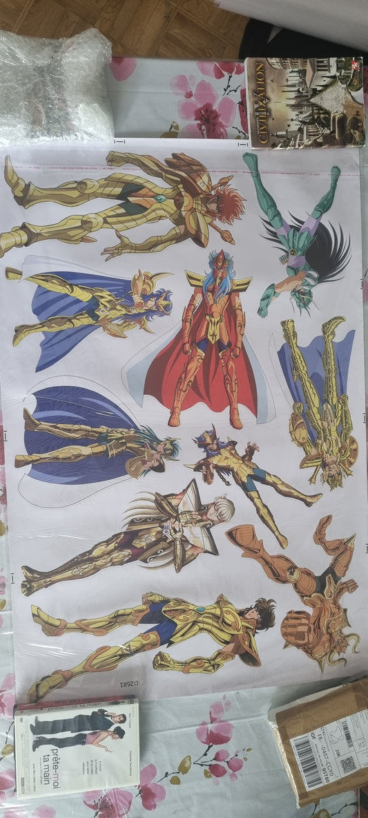 Stickers muraux Saint Seiya – Chevaliers du Zodiaque – Grand format 90 x 60 cm – Décoration murale épique, chambre ado, animé culte – 8