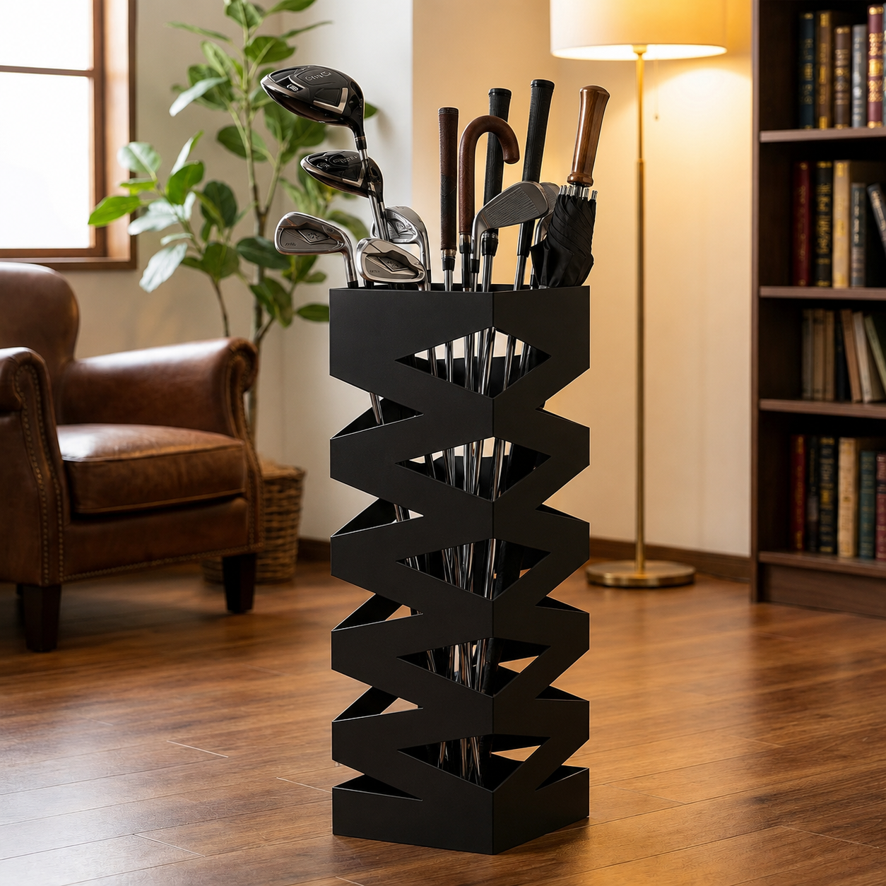 Porte-Parapluies Métal Design 49 cm – Support de Rangement pour Parapluies, Cannes et Bâtons de Marche – Organisateur d’Entrée Moderne Noir