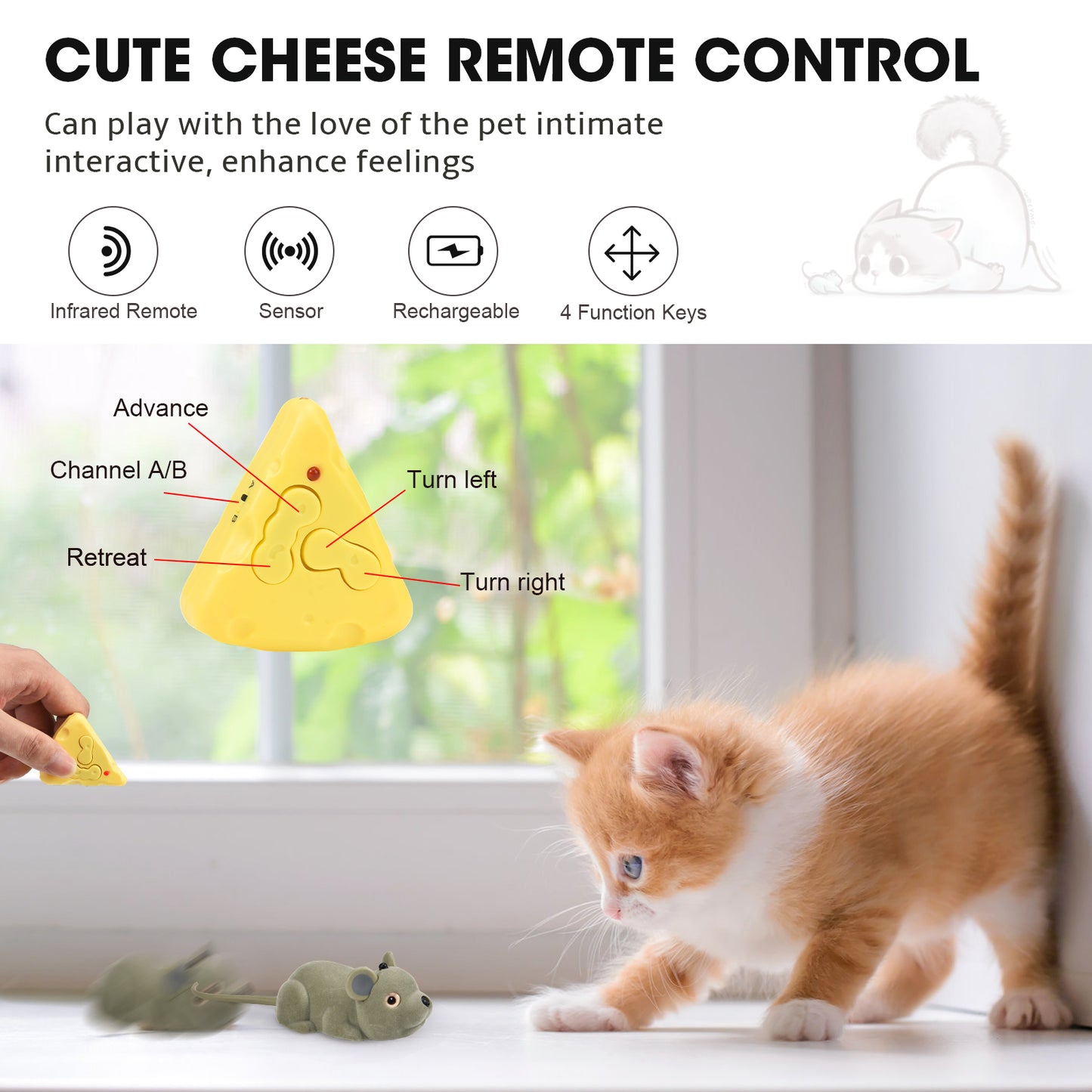Jouet Chat Souris Interactive Rechargeable – Jouet 360° Résistant Morsures – Accessoire Chaton