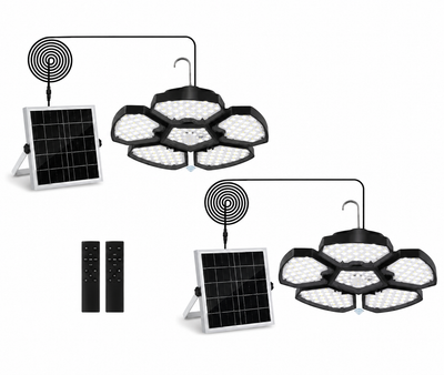 Éclairage Solaire Suspendu 156 LED – Lot de 2 Lampes avec Détecteur de Mouvement et Panneau Solaire, Jardin, Garage, Terrasse