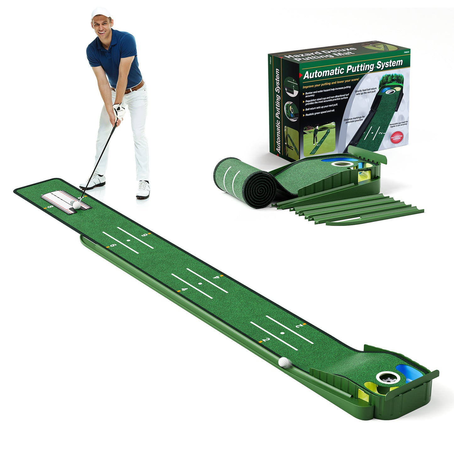 Tapis de golf d’entraînement avec retour automatique de balle – 3 trous cibles – Tapis putting réaliste intérieur fr