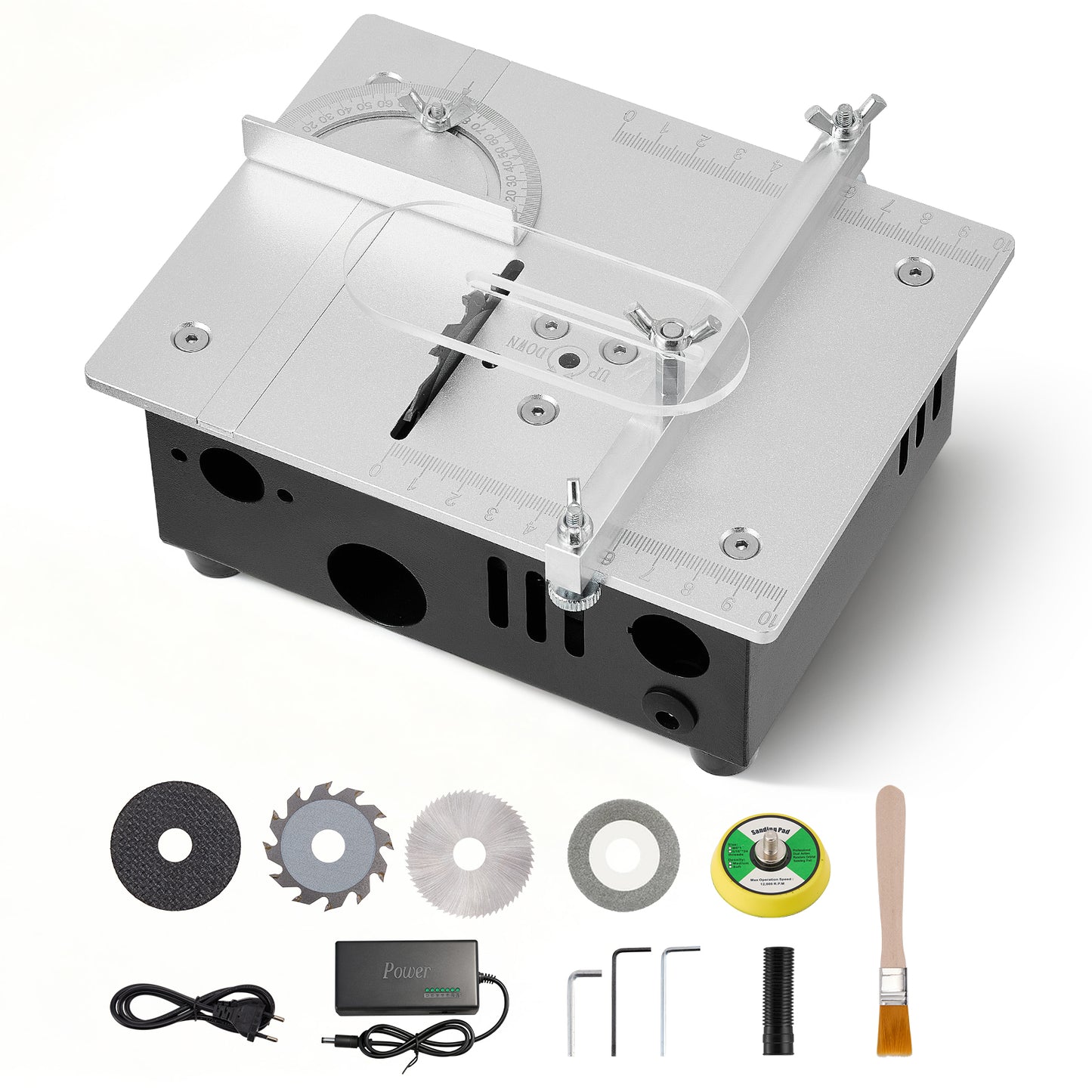 Mini Scie de Table Électrique 96W 5000RPM DIY – Machine de Découpe de Précision pour Bois Plastique PCB Aluminium – Mini Scie Compacte avec Lames et Prise EU