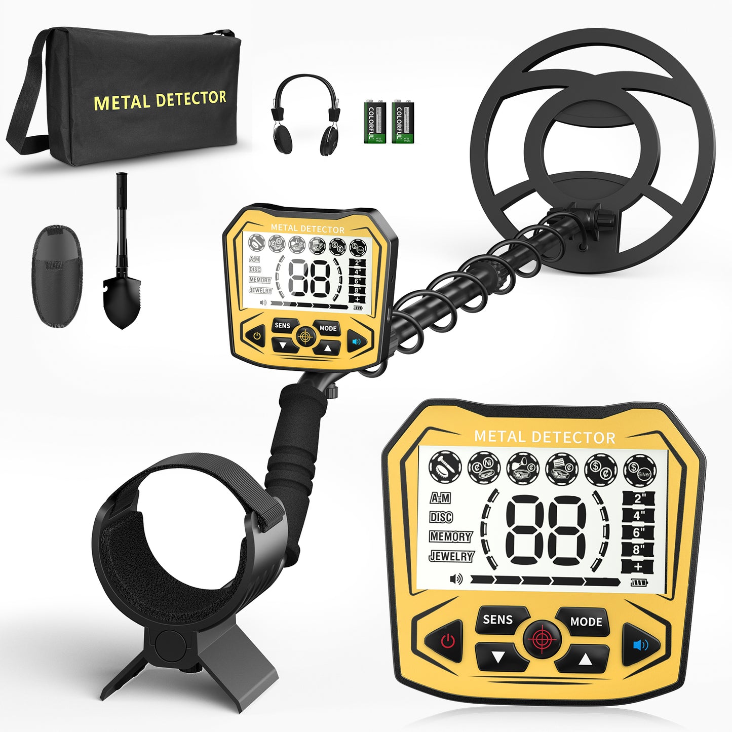 Détecteur de Métaux Professionnel LCD 11 Pouces Étanche avec Casque et Pelle – Détecteur d’Or et Trésors Extérieur Plage Jardin – Adulte