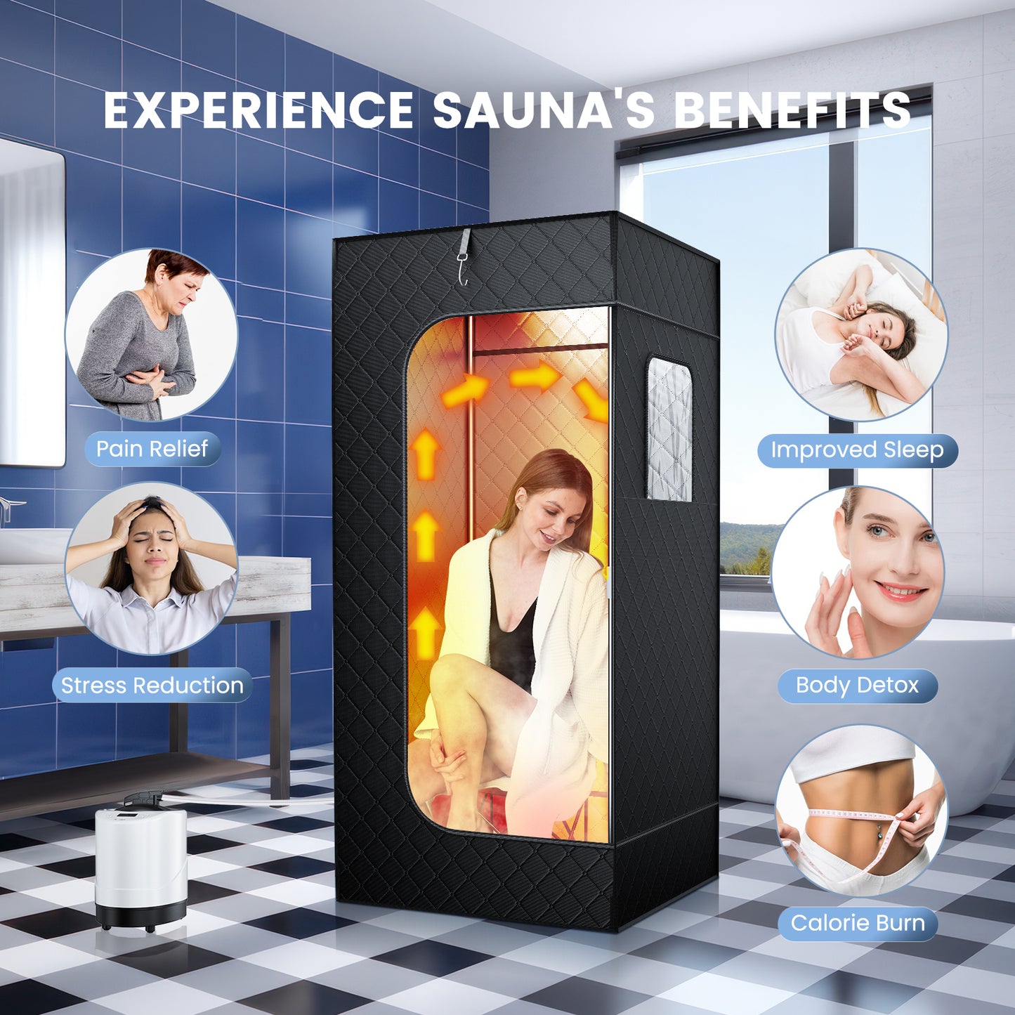Sauna à vapeur portable pour la maison – 1000W – Cuve 3L – Cabine pliable individuelle avec siège et télécommande – Relaxation et détox