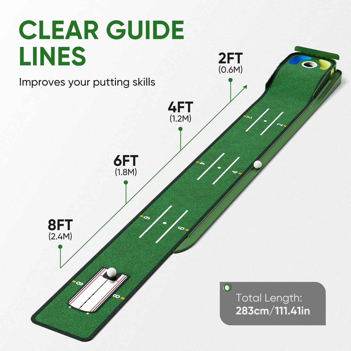 Tapis de golf d’entraînement avec retour automatique de balle – 3 trous cibles – Tapis putting réaliste intérieur fr