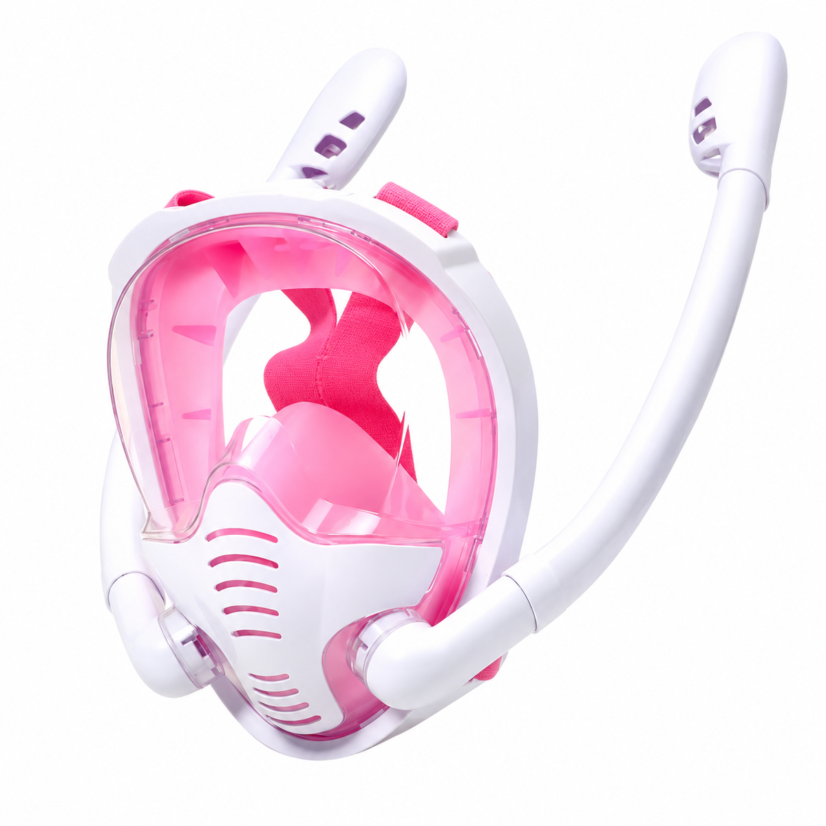 Masque de Snorkeling Intégral 180° avec Double Tuba – Vue Panoramique, Anti-Buée & Anti-Fuite – Rose/Blanc L/XL