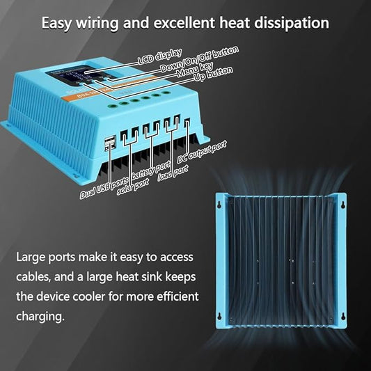 Contrôleur de charge solaire MPPT 80A 12V 24V 36V 48V – Régulateur batterie intelligent avec écran LCD, double USB, pour panneaux solaires