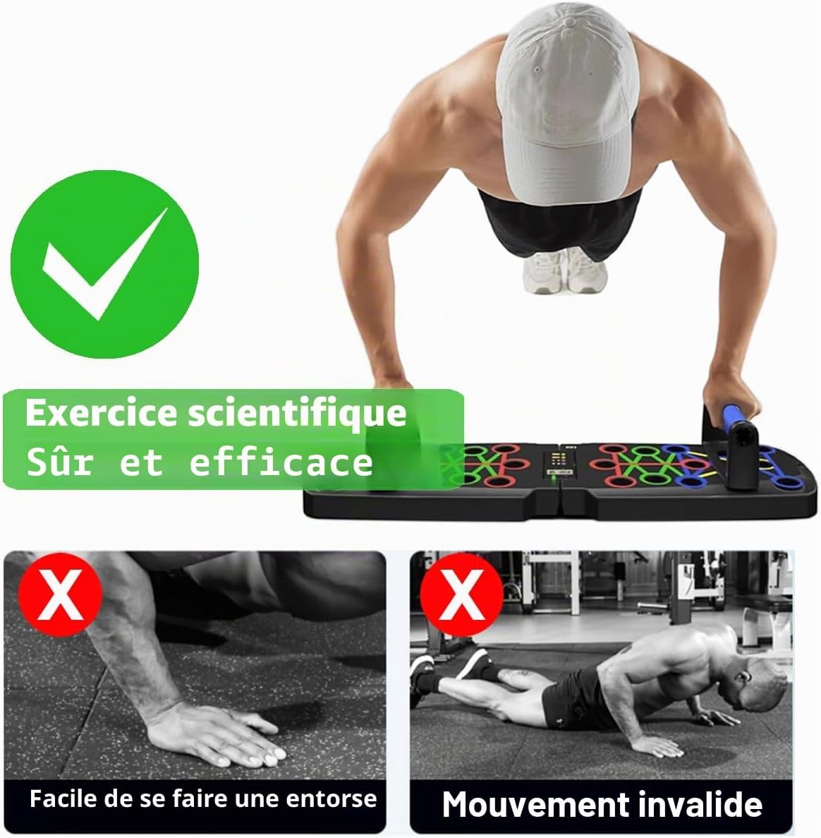 Planche de Pompes Multifonction Pliable – Push Up Board avec Poignées Antidérapantes, Bandes de Résistance et Compteur