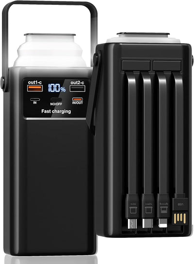 Batterie Externe 60000mAh – Charge Rapide 35W USB-C, 7 Ports, Câbles Intégrés, Écran LED, Lampe Torche