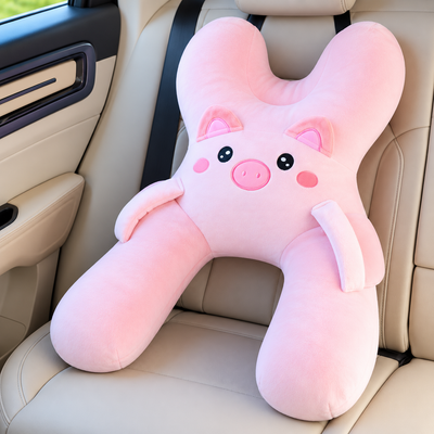 Oreiller de Voyage Enfant pour Ceinture de Sécurité Voiture – Coussin Appuie-Tête Ergonomique en Forme de Lapin Rose – Support de Sommeil pour Trajets, Voiture et Vacances