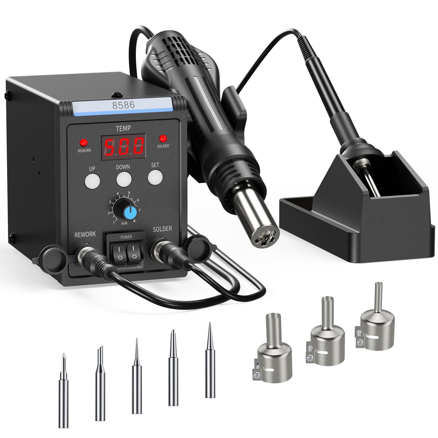 Station de Soudage 2 en 1 Numérique – Fer à Souder + Pistolet Air Chaud Antistatique SMD