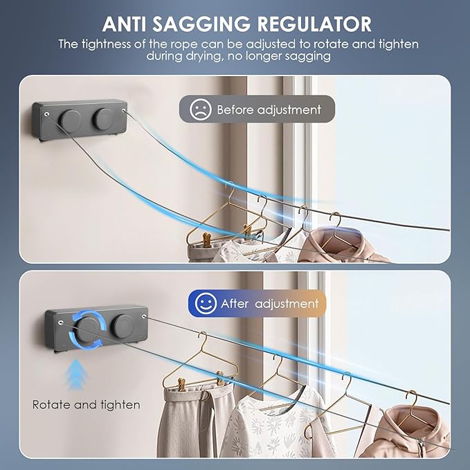Corde à Linge Rétractable Murale Double 2 x 4,2 m – Étendoir Mural en Acier Inoxydable 20 KG pour Salle de Bain Balcon Buanderie