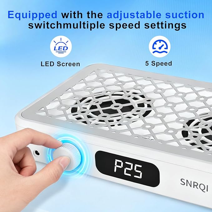 Aspirateur à Ongles Professionnel 120W Double Ventilation – Aspirateur de Poussière Manucure 7000 RPM avec Filtre Réutilisable