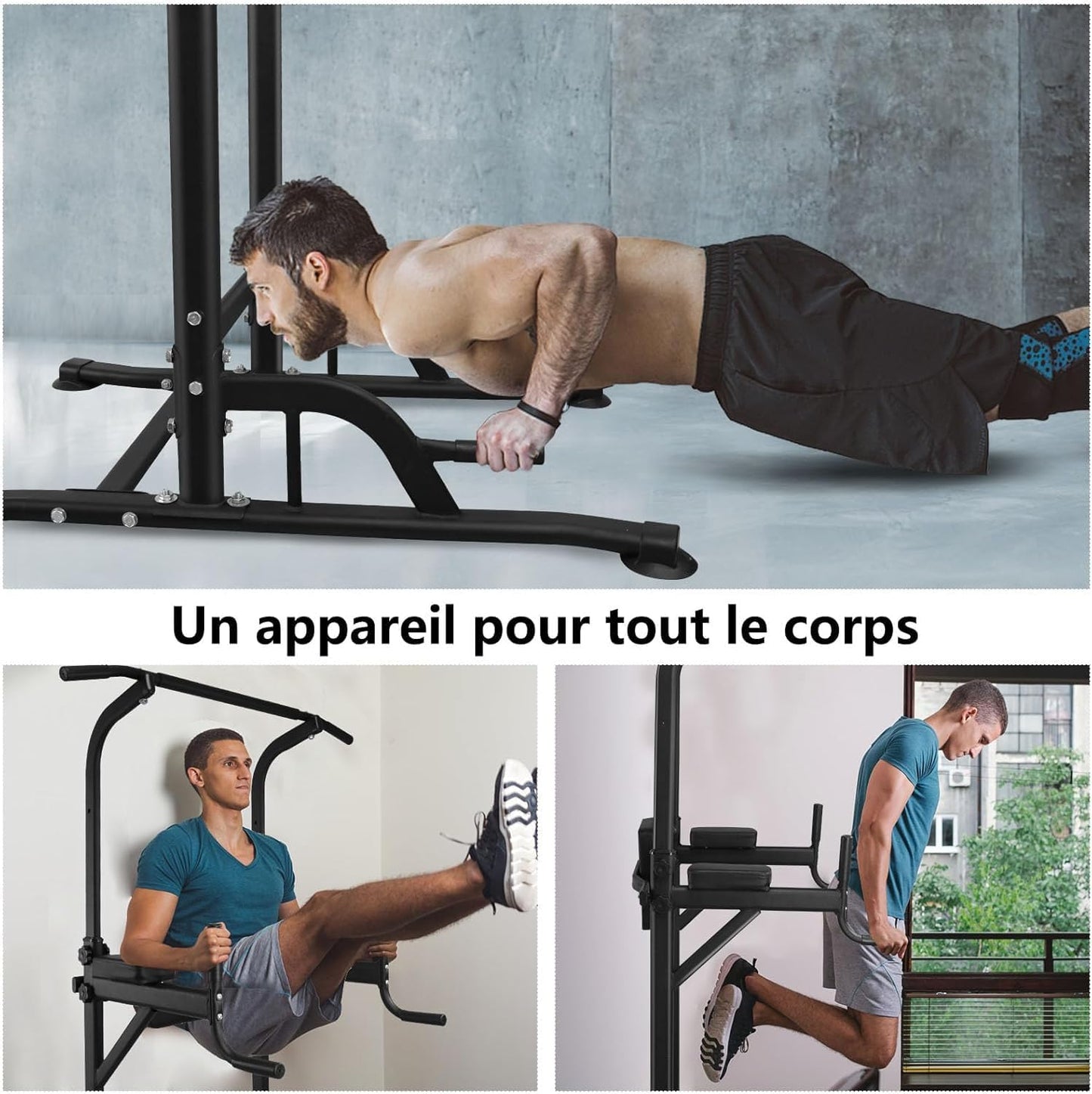 Station de Musculation Multifonction Power Tower – Barre de Traction Réglable 10 Niveaux, Chaise Romaine & Dips – Home Gym