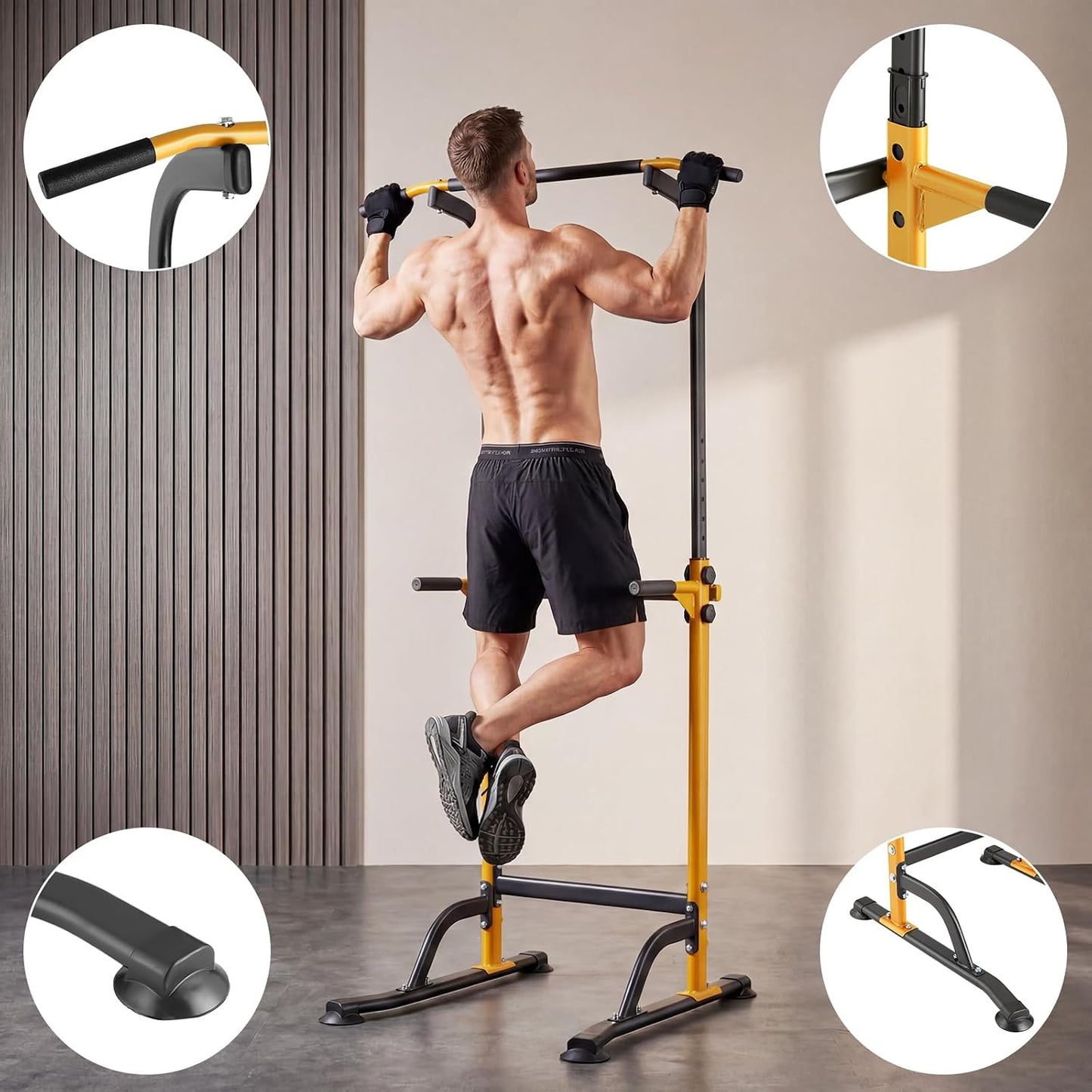Station de Musculation Power Tower – Barre de Traction Réglable 10 Niveaux, Chaise Romaine, Dips – Acier 150 kg