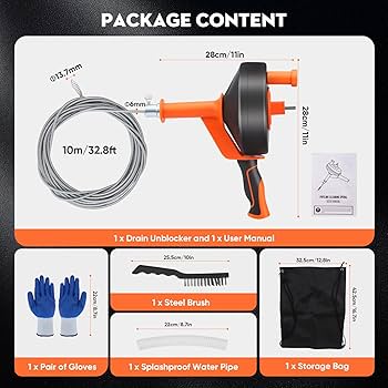 Tarière de Drainage 10 m – Serpent de Plomberie en Acier – Outil Débouchage Tuyaux et WC