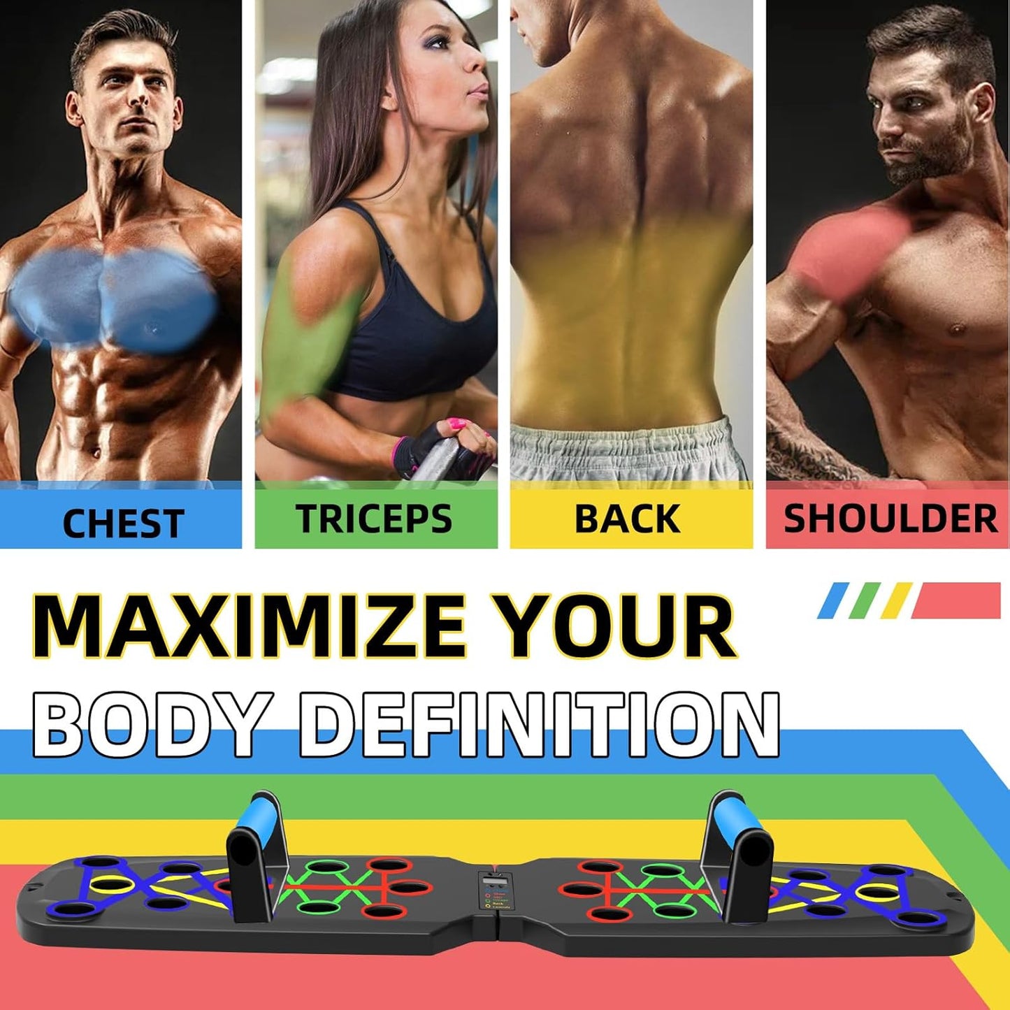 Planche de Pompes Multifonction 26 en 1 Pliable avec Bandes de Résistance et Poignées Antidérapantes Fitness Musculation