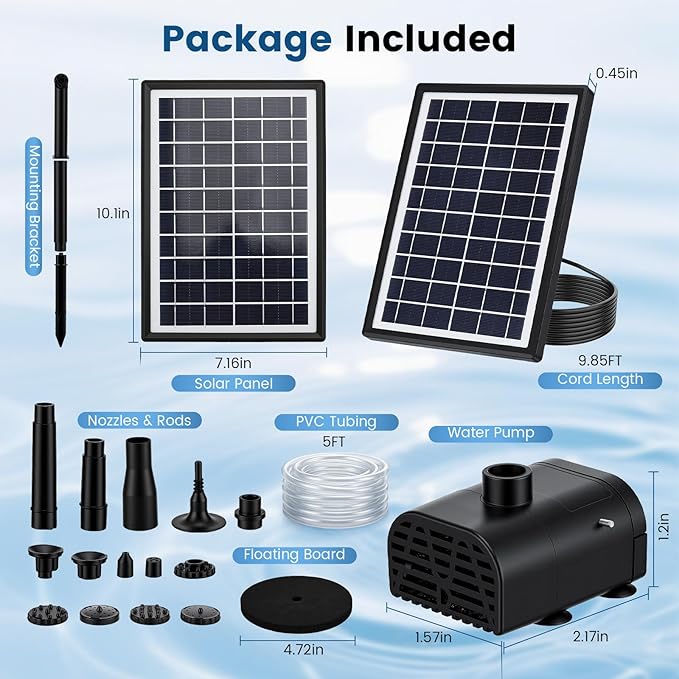 Pompe Solaire de Bassin 8W avec Batterie 3600 mAh – Fontaine Extérieure avec 8 Buses pour Jardin, Bain d’Oiseaux et Bassin
