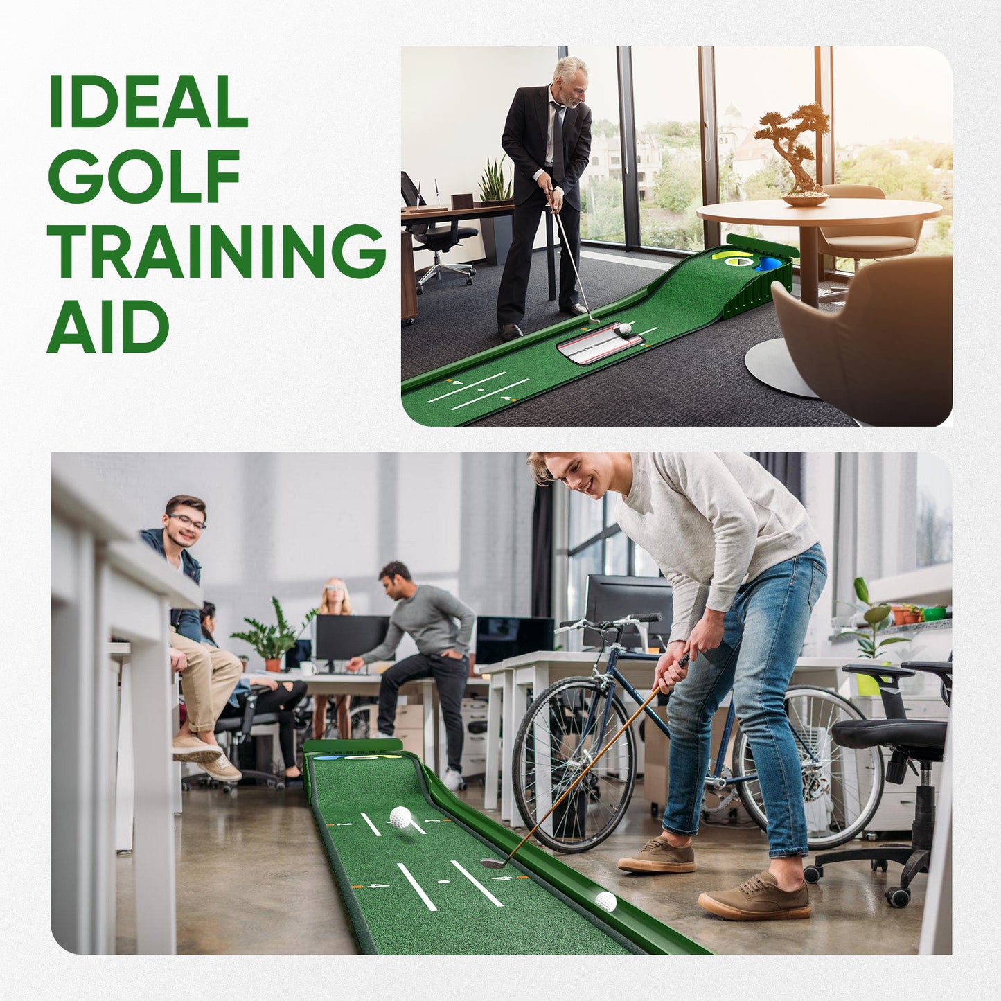 Tapis de golf d’entraînement avec retour automatique de balle – 3 trous cibles – Tapis putting réaliste intérieur fr