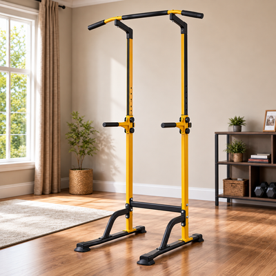 Station de Musculation Power Tower – Barre de Traction Réglable 10 Niveaux, Chaise Romaine, Dips – Acier 150 kg
