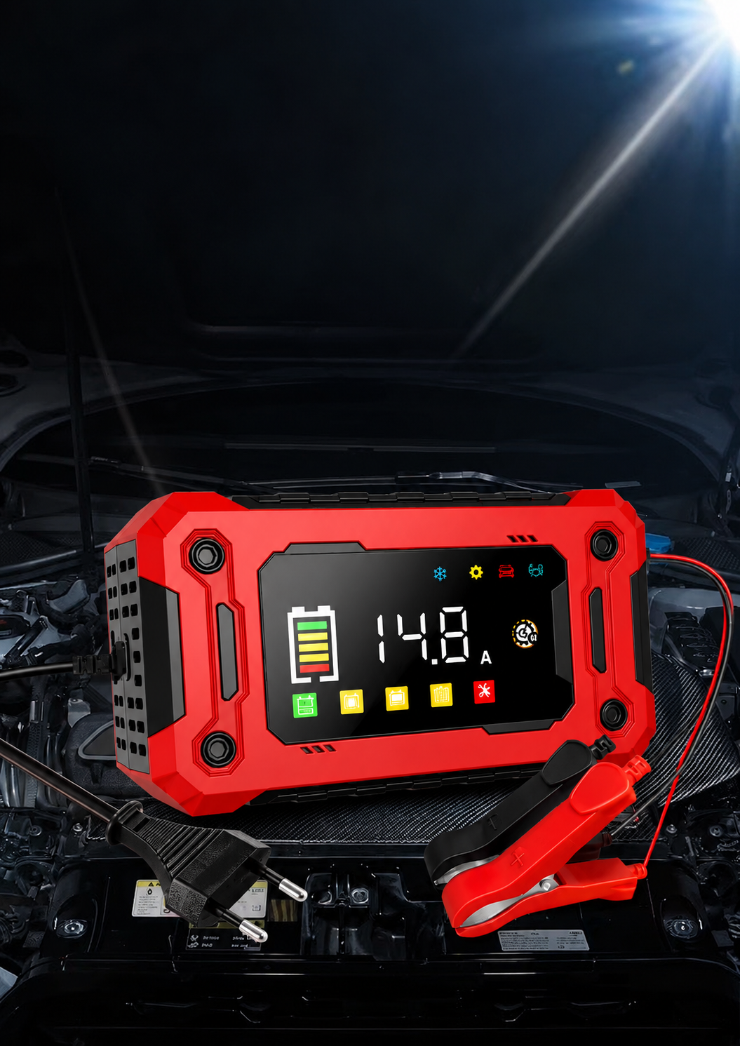 Chargeur de Batterie Intelligent 12V 15A | Écran LCD | AGM, GEL, Lithium, Plomb