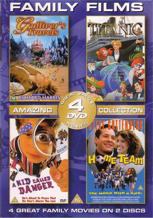 Coffret Dvd 4 Films Les Voyages de Gulliver _ Titanic_A Kid Called Danger_Home Team (4 grands films familiaux sur 2 disques)