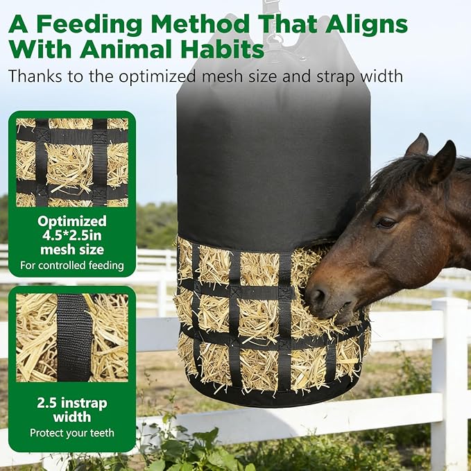 Filet à Foin XXL pour Chevaux 10KG – Sac à Foin Maille 6,5 cm Résistant et Durable pour Écurie Paddock Transport