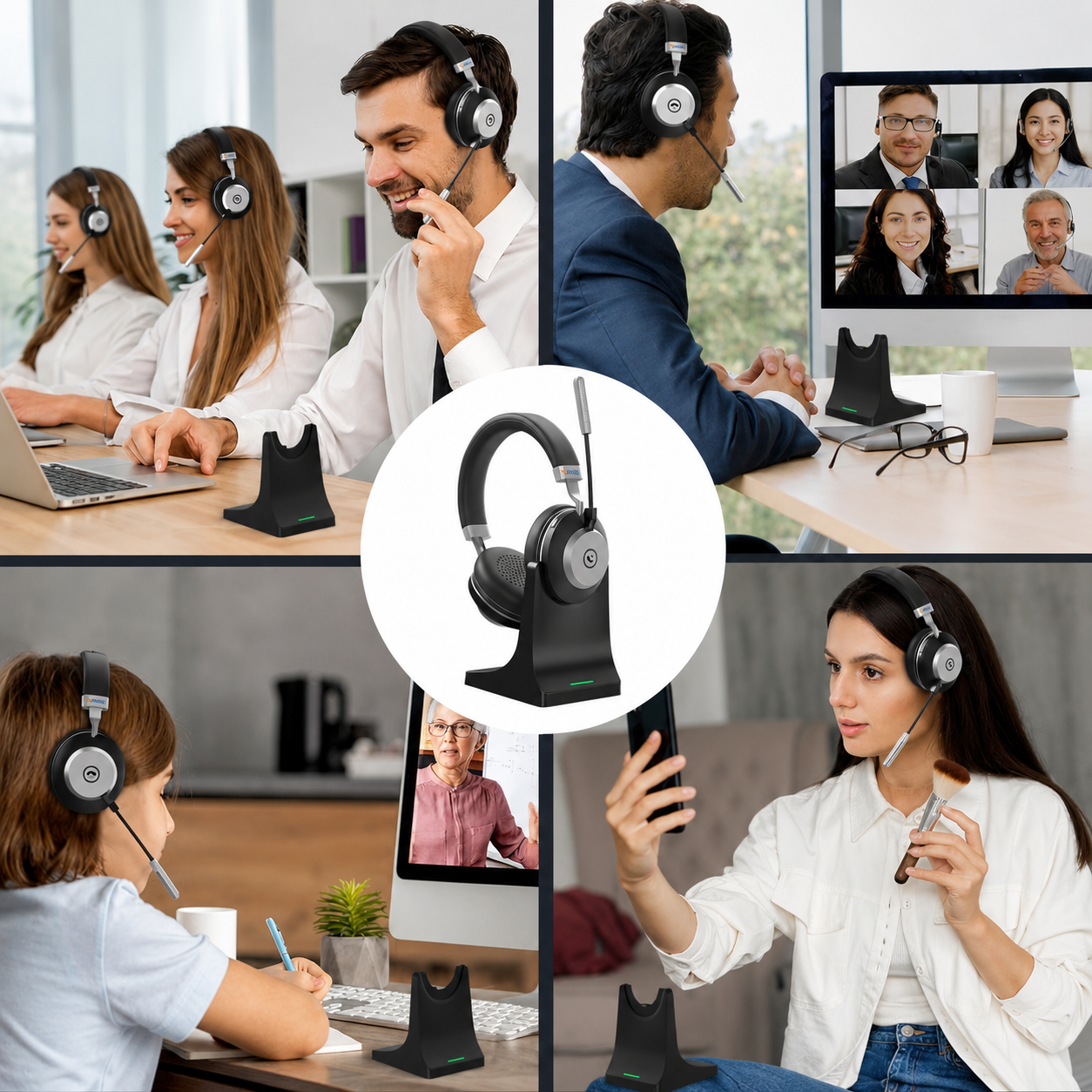 Casque Bluetooth Pro ANC – Bluetooth 5.3, Micro Anti-Bruit, Dongle USB, Station de Charge, 45h – Télétravail & Centre d’Appels