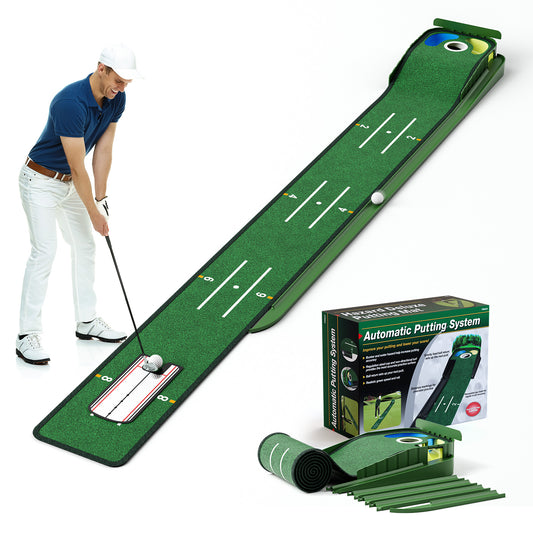 Tapis de golf d’entraînement avec retour automatique de balle – 3 trous cibles – Tapis putting réaliste intérieur fr