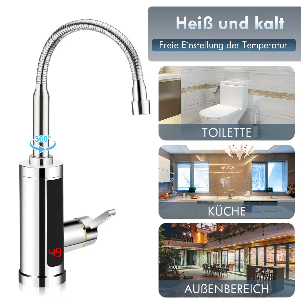 Robinet électrique instantané 3000W rotatif 360°