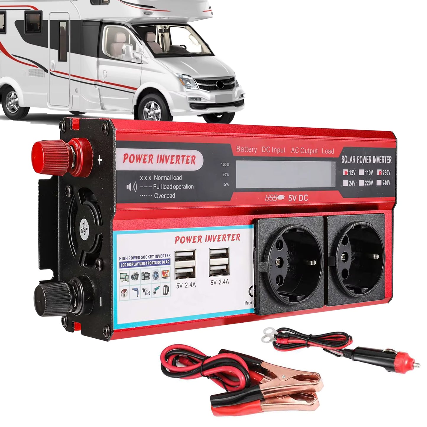 Onduleur Pur Sinus 4000W 12V vers 220V/230V – Affichage LED Numérique