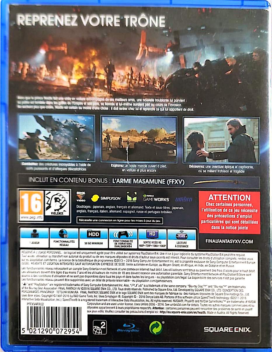 Final Fantasy XV Édition Day One PS4 – Jeu PlayStation 4 – RPG Action Aventure – Square Enix – PEGI 16