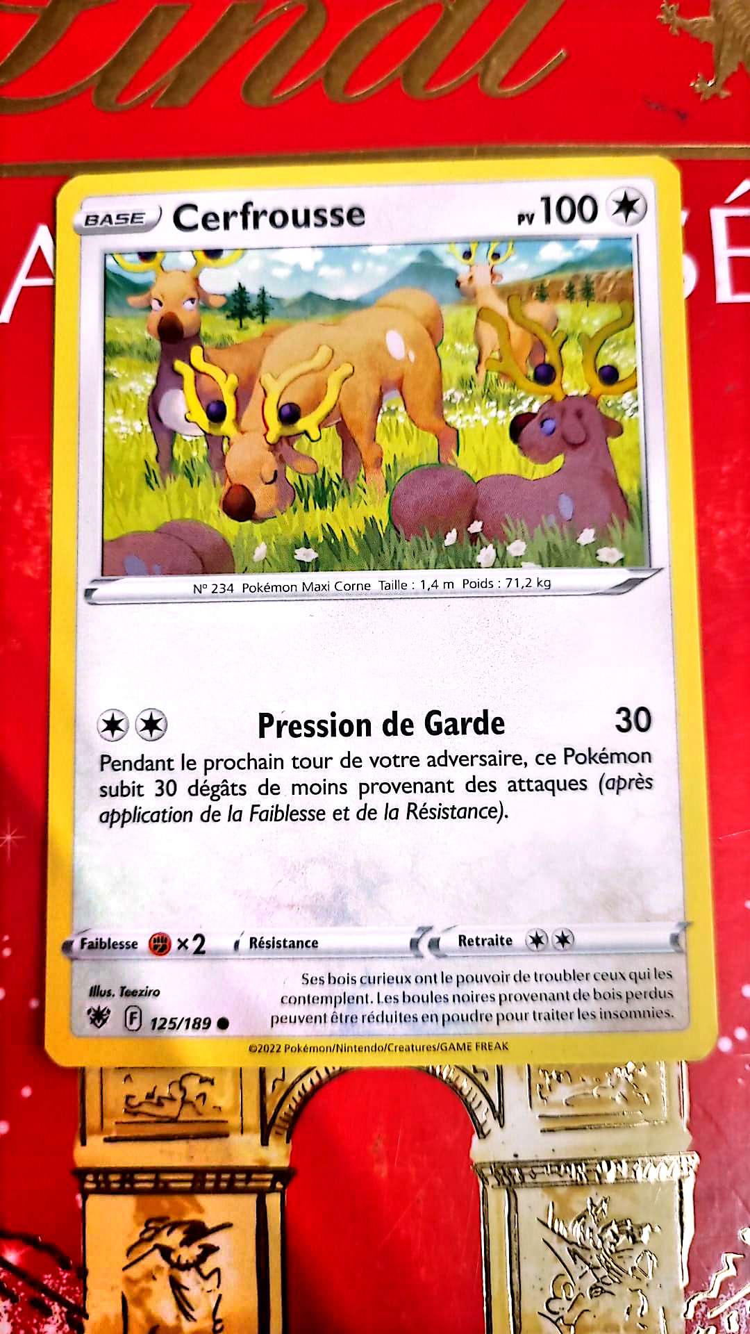Carte Pokémon – Cerfrousse – 100 PV – Attaques Pression et Onde de Garde