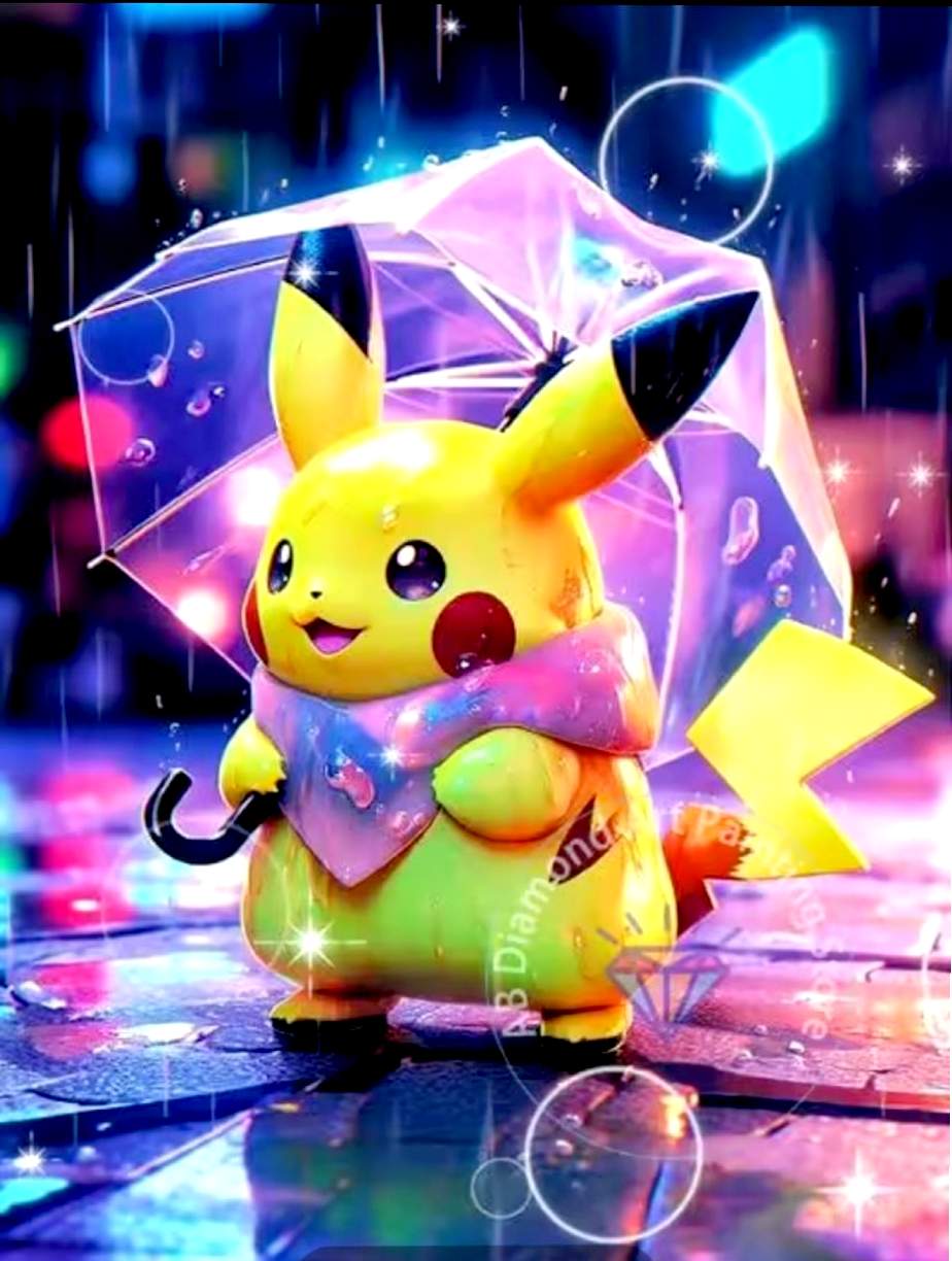 Kit peinture diamant personnage animé sous la pluie – Diamond painting 5D DIY décoration murale – 50x70 cm