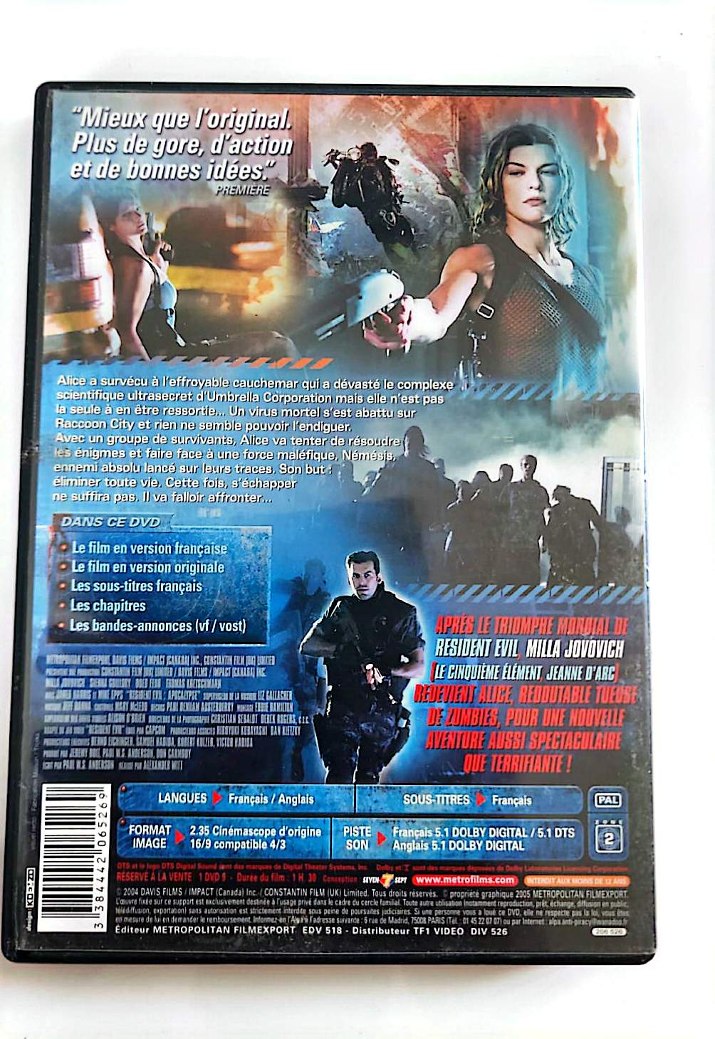 Resident Evil : Apocalypse – DVD | Milla Jovovich | Sony Pictures | Horreur Action | VF | Occasion Bon État