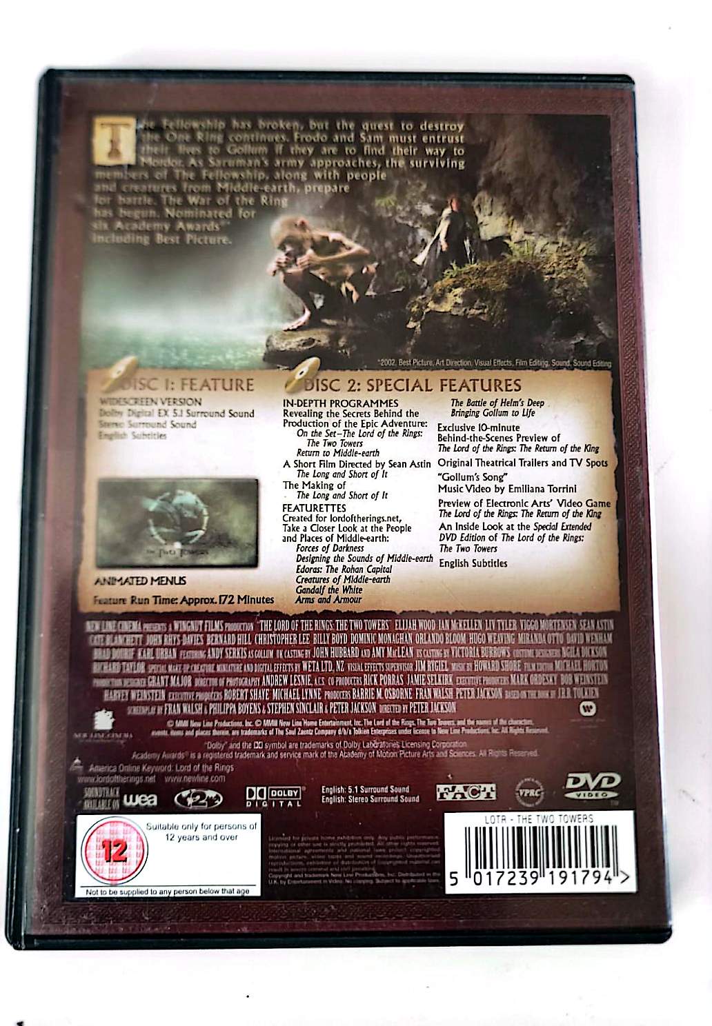 The Lord of the Rings : The Two Towers – DVD 2 Disques – New Line Cinema – Elijah Wood, Ian McKellen – Zone 2 PAL