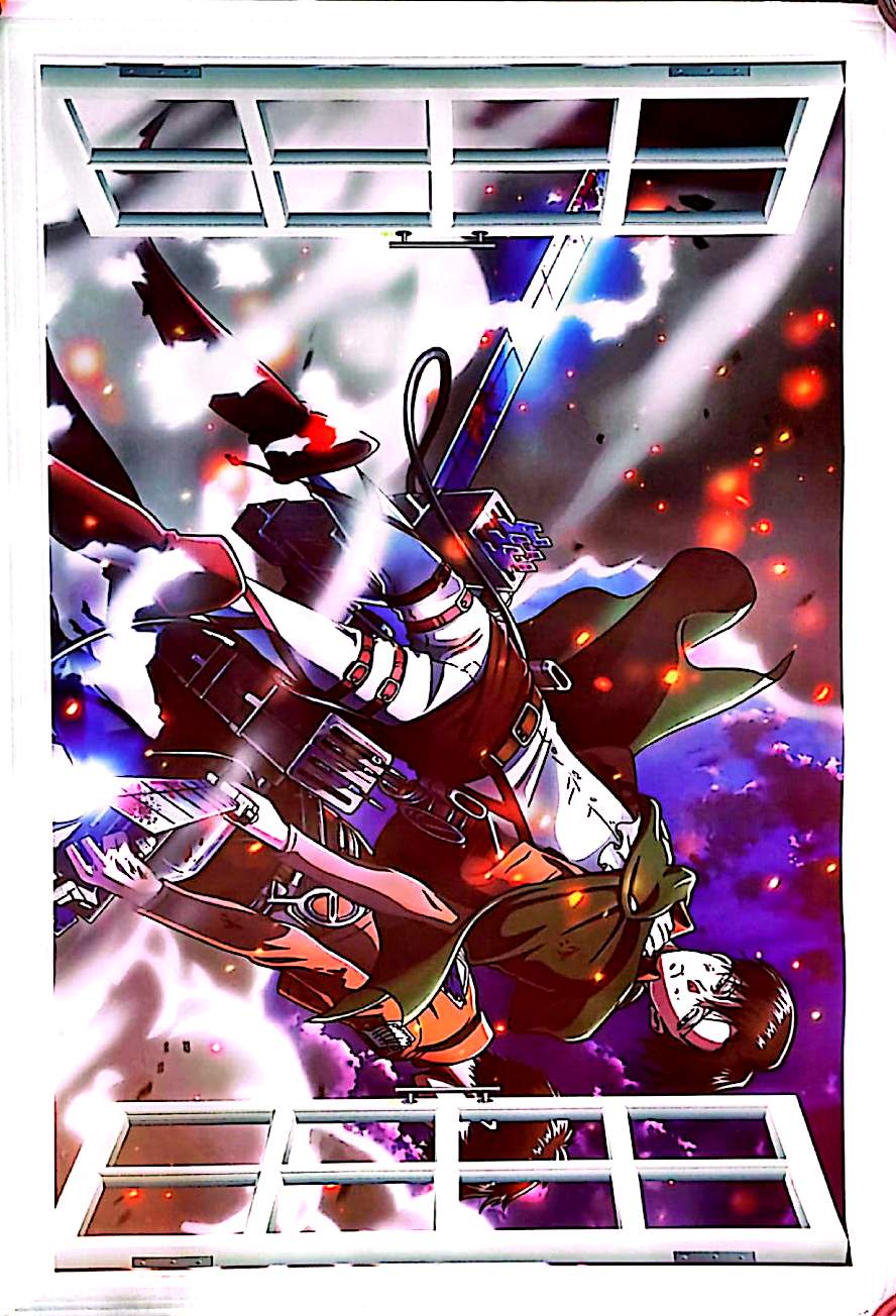 Sticker mural géant Attaque des Titans Levi Ackerman 90 x 60 cm – Décoration murale anime manga 3D effet fenêtre