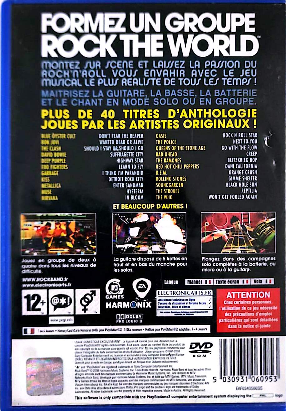 Rock Band – Jeu PS2 | Jeu Musical Rock | Compatible Guitare, Batterie & Micro | PAL